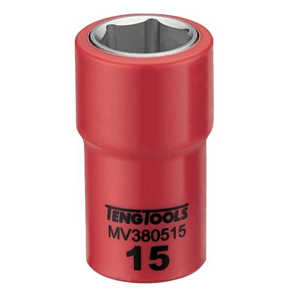 3/8 Inch Drive 15MM Metric 6 Point 1000 Volt Shallow Insulated Socket